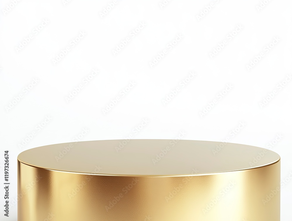 Poster 3d rendering on a white background with a golden cylinder podium and geometric platform for product 