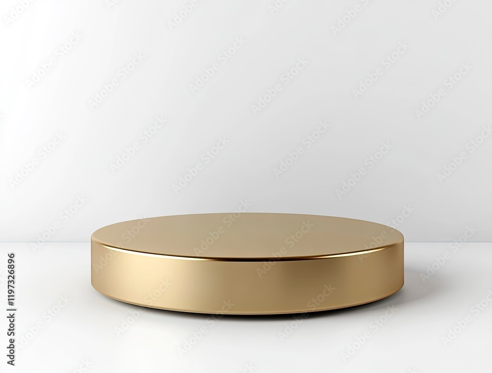 Poster 3d rendering on a white background with a golden cylinder podium and geometric platform for product 