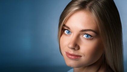 Obraz premium 青い目の女性のポートレート。AIで生成
