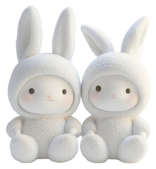 Obraz premium PNG Two cute white bunnies plush bunny toys.