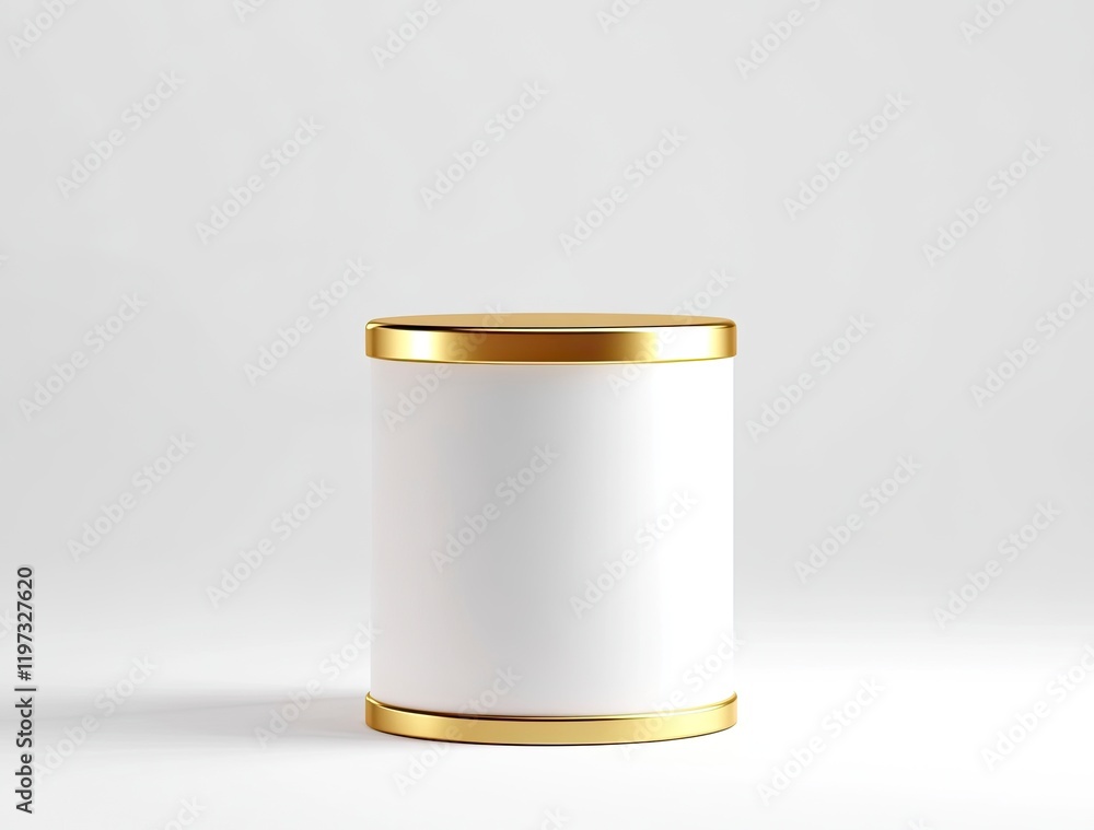 Poster 3d rendering on a white background with a golden cylinder podium and geometric platform for product 