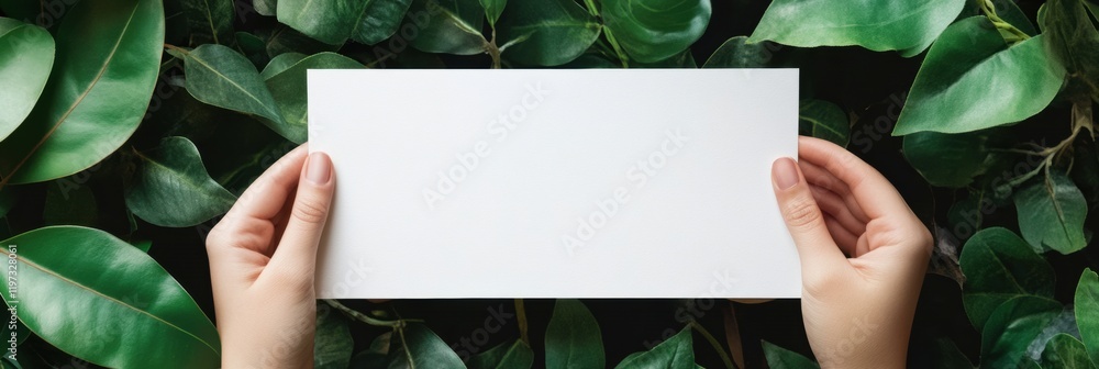 Aufkleber blank mockup space for text surrounded by lush green leaves in a natural setting. generative ai