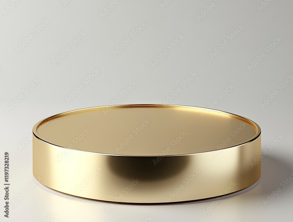 Poster 3d rendering on a white background with a golden cylinder podium and geometric platform for product 