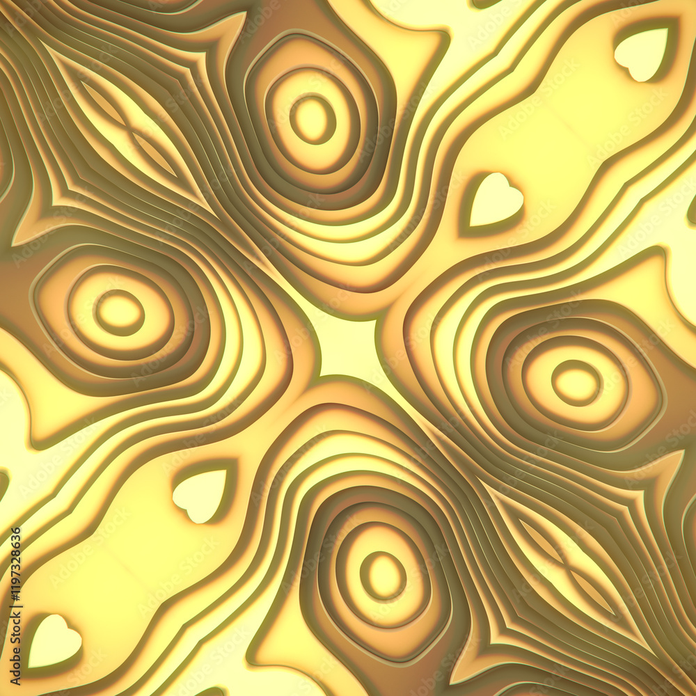 Leinwandbilder 3d rendering digital illustration of wavy symmetrical pattern in yellow color