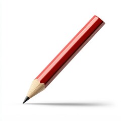 Bright Red Pencil Leaning at an Angle with Sharpened Graphite Tip on a Clean White Background, Ideal for Educational and Artistic Illustrations