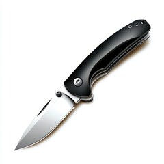 Obraz premium Sleek Black Folding Knife with Stainless Steel Blade, Perfect for Outdoor Adventures, Camping, Survival, and Everyday Use, Fashionable Design with Ergonomic Handle