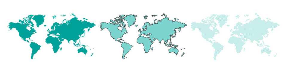 Dotted world map, line drawing of world map, world map silhouette