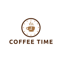 Simple coffee time flat logo illustration.