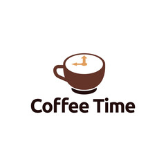 Simple coffee time flat logo illustration.