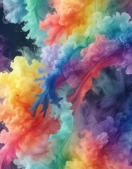 Fototapeta premium A watercolor-inspired abstract pattern weaves together fragments of rainbow hues with delicate tendrils of smoke , rainbow , abstract