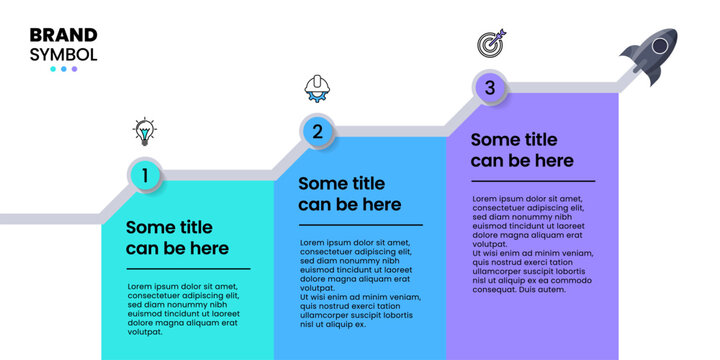 Infographic template. Rocket with growing graph and 3 steps