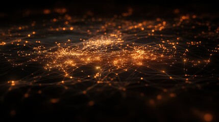 Worldwide communication concept with glowing countries silhouttes connected by straight lines on dark background. 3D rendering