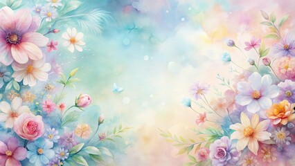 Abstract background of watercolor flowers in soft pastel hues, botanical, flower
