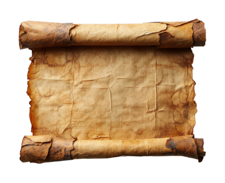 Ancient scroll texture on high fidelity blank paper studio environment horizontal view creative concept isolated on transparent background png