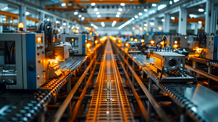 Industrial Production Line with Machines in a Modern Factory Setting