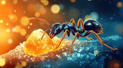 A Detailed Closeup Of An Ant With Amber