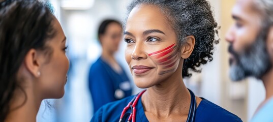 Obraz premium Diverse Medical Team Collaboration Doctor, Patient, and Colleague in a Hospital Setting