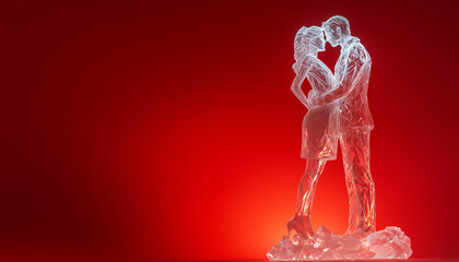 Crystal sculpture portraying a Couples.  Generative AI.