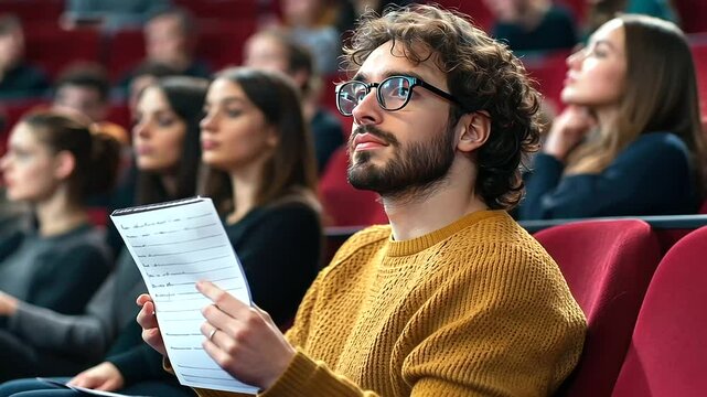 1_Aspiring Screenwriter Taking Notes at Film Festival