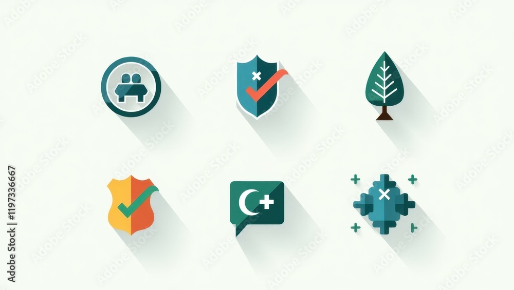 Aufkleber 3d abstract colorful icons with check marks and plus signs, digital symbols, ui design elements for 