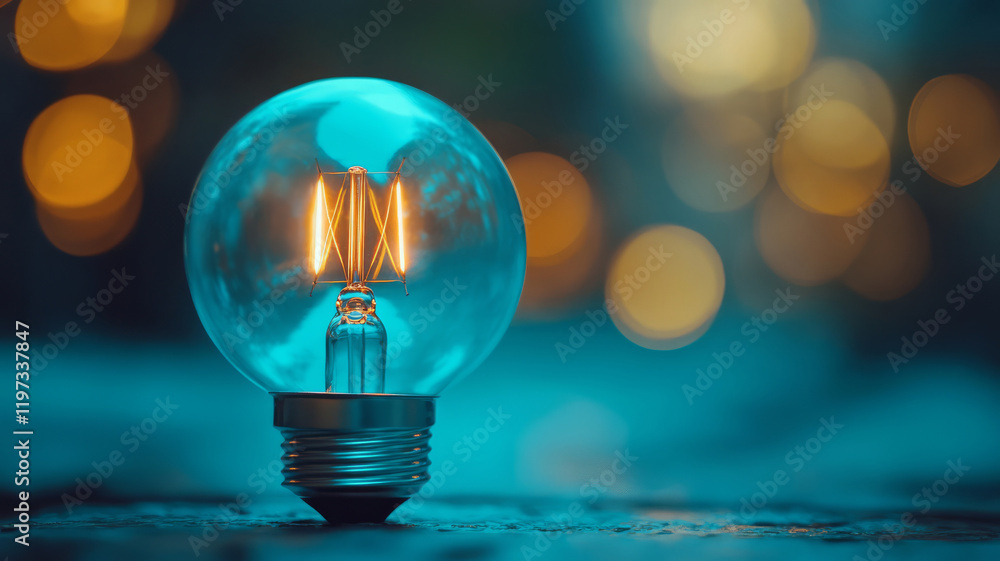 Aufkleber decorative glowing light bulb in atmospheric background with soft bokeh effects