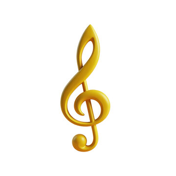 3d-rendered golden treble clef on a pale yellow background
