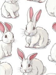 Fototapeta premium Funny bunny seamless pattern. Rabbits cartoon textile print, cute bunnies wallpaper. Pretty cartoon wild animals characters for kids, vector background
