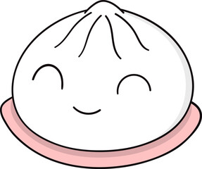 Cartoon Smiling Dumpling with Cute Face on Plate