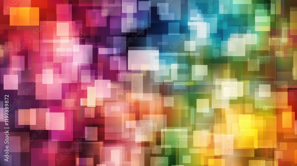 Poster abstract colorful blurry pixel blocks background. bg and technology, digital world concept. 3d rende