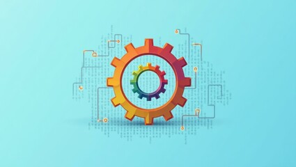 Obraz premium Site reliability engineering IIoT Open source devops automation Secops UpKeep Make Second state Datadog Colorful orange red blue gear cogwheel rotating with circuit board lines technology background 