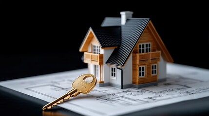 Symbolic Representation of Home Ownership with a Key Resting on a Cozy House Illustrating Security Comfort and the Dream of a Personal Sanctuary