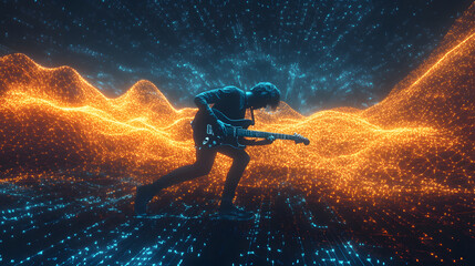 glowing abstract digital wave particles. Futuristic illustration. on background