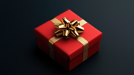 Obraz premium Bright Red Gift Box Tied with Elegant Gold Bow Perfect for Celebrations Birthdays and Special Occasions Presenting a Joyful and Festive Atmosphere
