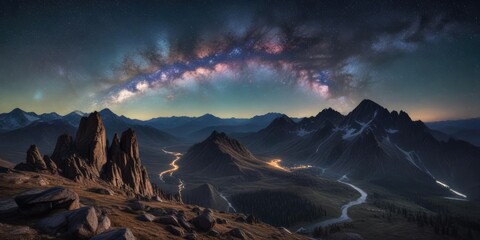 A vibrant milky way view over a rugged mountain range in the Rocky Mountains, high country scenery, mountain range, natural wonders