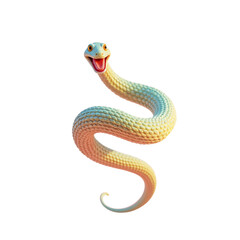 Fototapeta premium cheerful cartoon snake with pastel-colored scales in a playful pose against a soft pink background