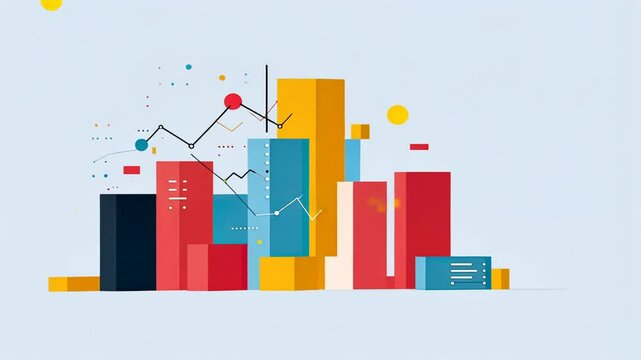 Colorful abstract city skyline featuring vibrant graphs and data visualization elements, showcasing modern growth and analytics through creative design.