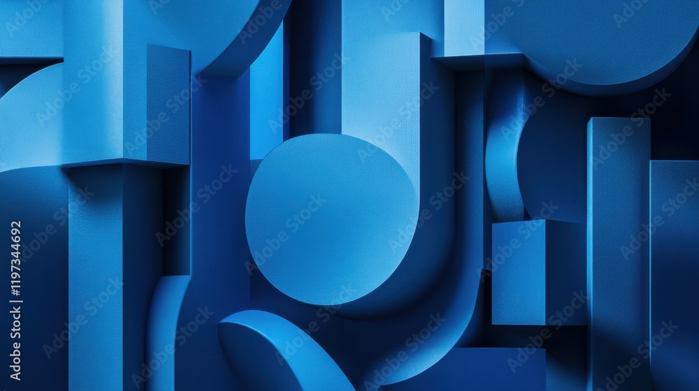 Poster digital blue geometric figures at abstract technology background. 3d rendering