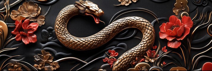 Obraz premium wood snake concept of chinese new year