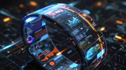 Futuristic holographic digital interface with glowing neon elements wireframe patterns and a dynamic cutting edge visual design  This image represents the concept of advanced intelligence