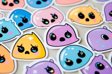 Obraz premium Adorable stickers featuring crying characters with sparkly tears add a touch of kawaii to any surface