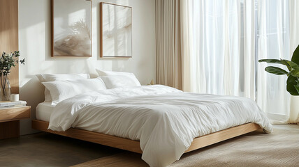 Obraz premium A serene bedroom with soft natural light