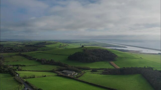 Aerial time lapse towards St Catherine's Chapel in Abbotsbury Dorset