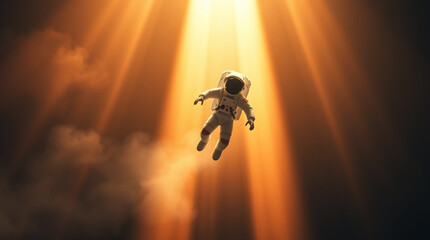 An astronaut floating in space, with planets and stars around them