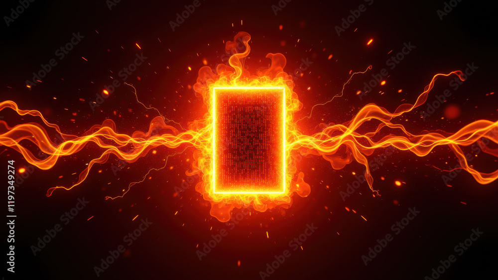 Poster intense cybersecurity graphics with a burning firewall effect.