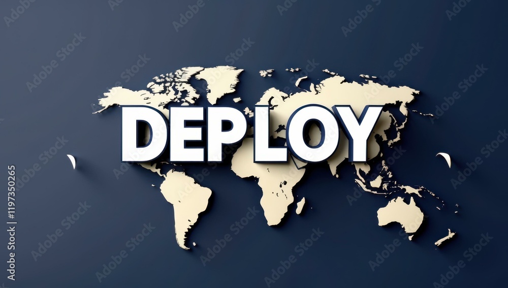 Poster deploy text title in center and map position organize set place arrange in navy ivory graphite color