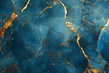 Fototapeta premium Abstract blue marble background with golden cracks, an elegant and luxurious style.