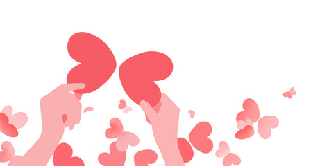Hands connect loving hearts and they fly like butterflies. Isolated for romantic valentines and wedding cards.