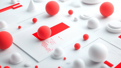 3D Graph with Floating Red and White Spheres in Cinema 4D Style