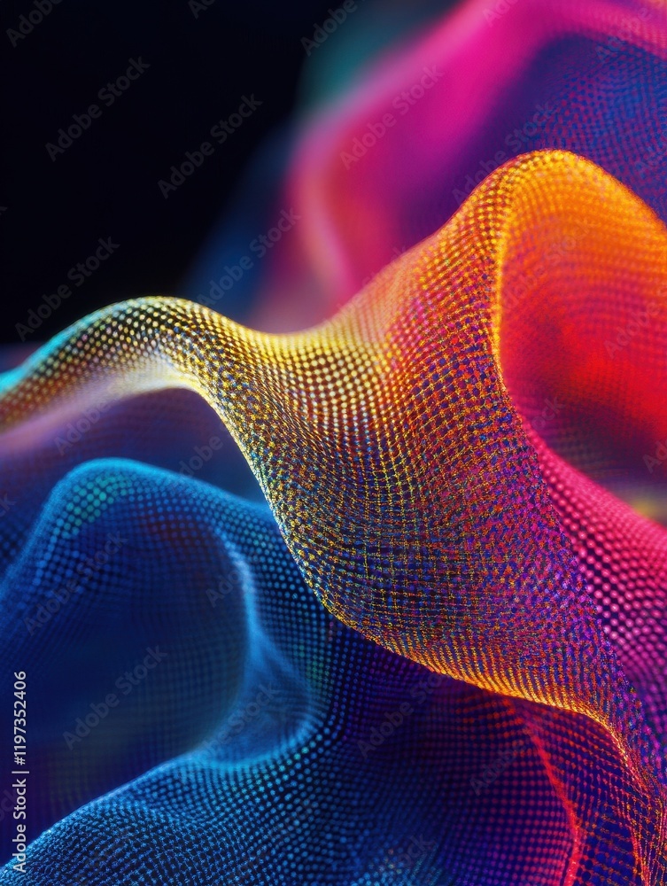 Poster abstract colorful mesh on dark wallpaper with mock up place. technology and designer backgrounds con
