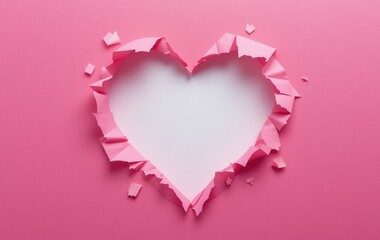 Picture of a torn pink paper in the shape of a beautiful love